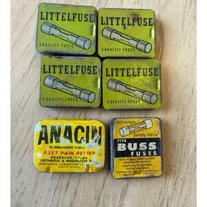 6* VTG Tin Automotive Fuses Boxes Buss Littelfuse Anacin pain “fuses R Inside”